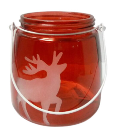 theelichthouder rendier 12 x 12 cm glas rood