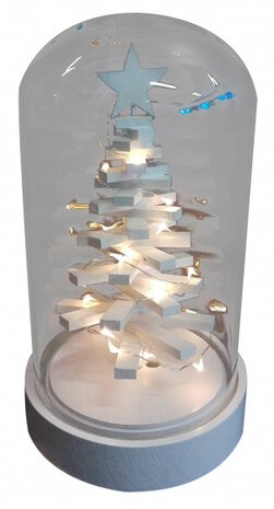 kerststolp Kerstboom led 11 x 20 cm hout/glas wit