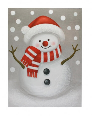 sticker sneeuwpop met glitter 29,5 x 40 cm rood/wit