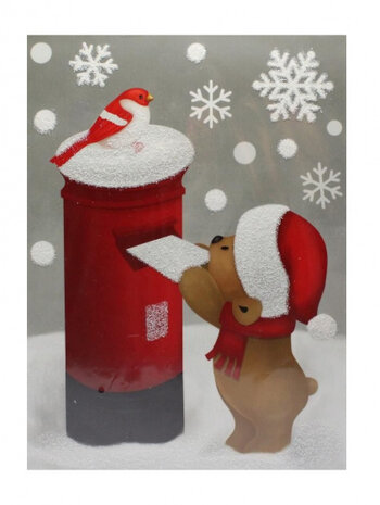 sticker beertje met glitter 29,5 x 40 cm rood/wit/bruin