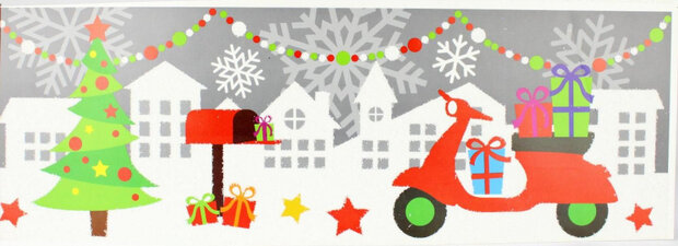 sticker kerst scooter 17,2 x 49 cm grijs/groen/rood