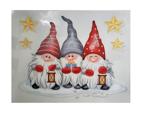 sticker kerstkabouters 28,5 x 34,5 cm rood/wit/grijs