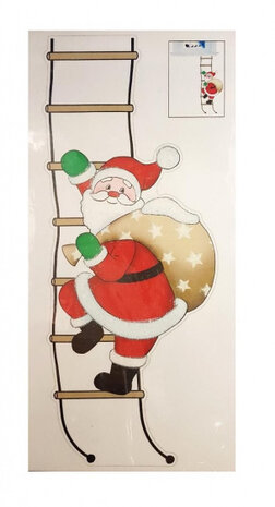 sticker kerstman op ladder 23 x 49 cm rood/wit