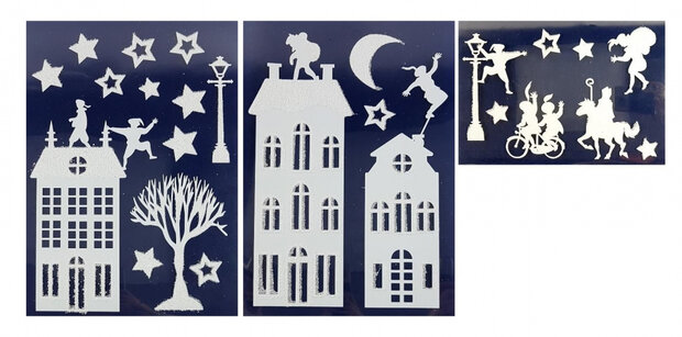 stickers Sint met glitter 28,5 x 40 cm wit 3 stuks