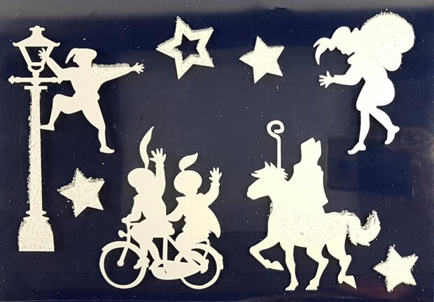 stickers Sint met glitter 28,5 x 40 cm wit 3 stuks