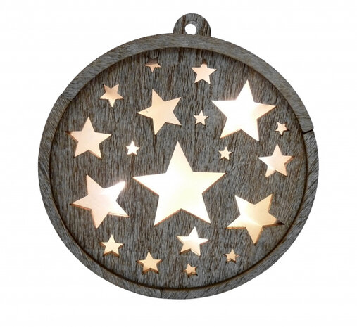 kerstdecoratie Sterren led 12 cm hout bruin