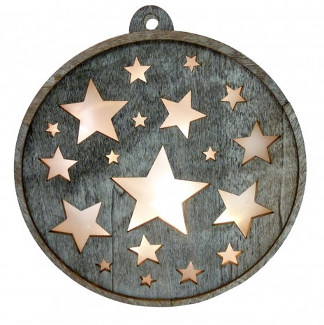 kerstdecoratie Sterren led 18 cm hout bruin