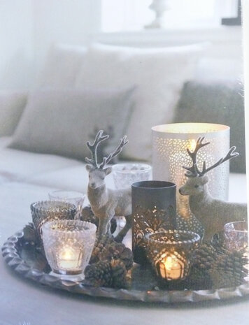 muurdecoratie Kerstsfeer led 30 x 40 cm canvas wit/grijs