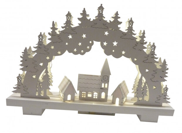 kerstkandelaar 8 led 32 x 5 cm hout wit
