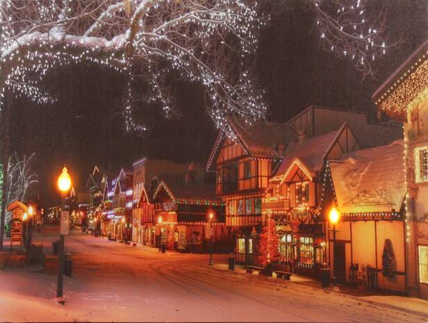 muurdecoratie Winterdorp led 40 x 30 cm canvas
