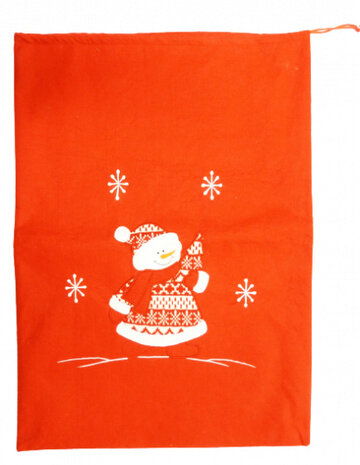 cadeauzakje sneeuwpop 70 x 50 cm vilt rood