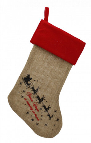 kerstsok 45 cm vilt/jute rood/bruin