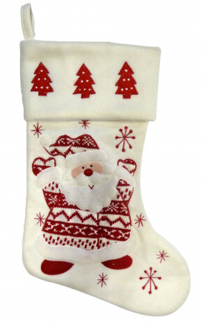 kerstsok Kerstman 46 cm fleece rood/wit