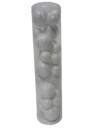 glitterballen 2,5 - 4 cm PVC wit 30 stuks