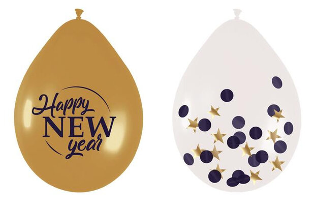Ballonnen mix Happy New Year 30 cm latex 6 stuks