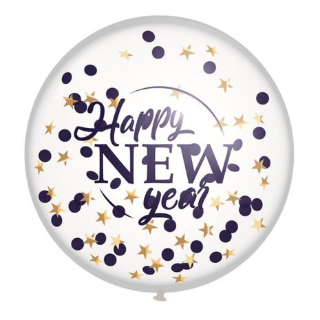confettiballon Happy New Year 60 cm latex wit