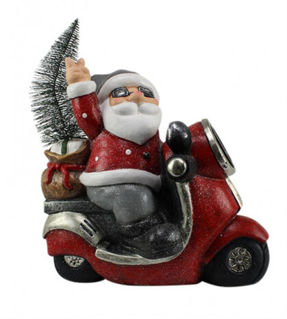 kerstfiguur kerstman op scooter 33,5 cm led rood/wit