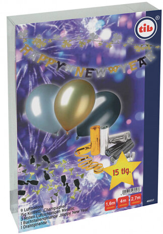 feestpakket Oud &amp; Nieuw zilver/zwart/goud 15-delig