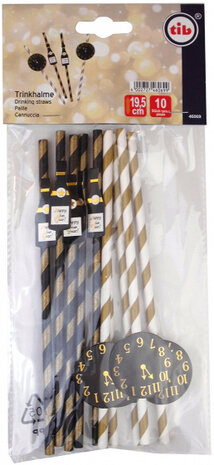 feestrietjes 19,5 cm papier goud/wit/zwart 10 stuks