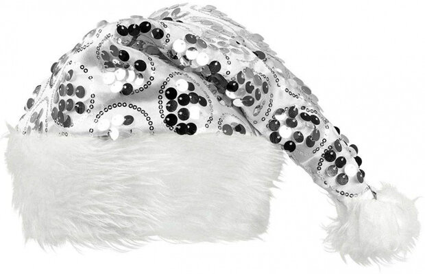 kerstmuts Dangling polyester zilver/wit one-size