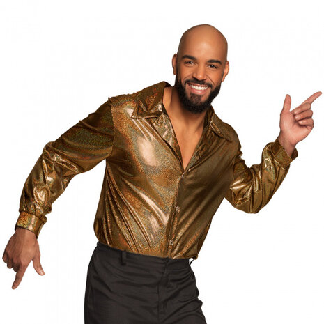 shirt shiny heren polyester goud maat XL
