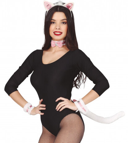 accessoireset White Kitty polyester wit/roze maat M