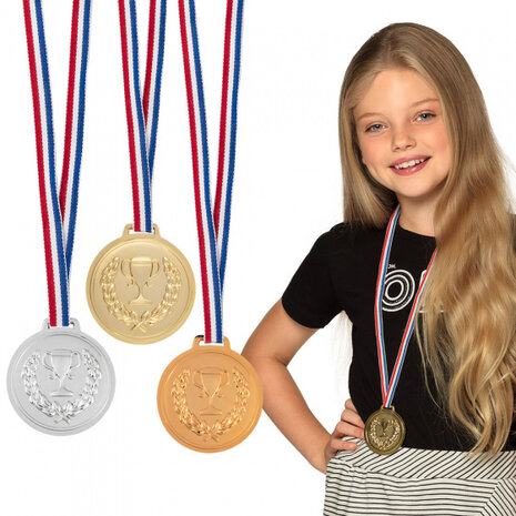 podiummedailles 6 cm polytheen goud/zilver/brons 3 stuks