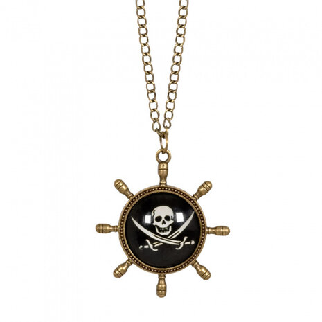 ketting piratenwiel 22 cm zink zwart/goud