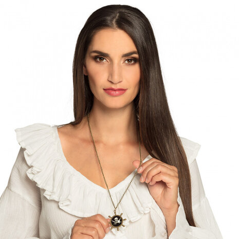 ketting piratenwiel 22 cm zink zwart/goud