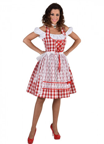 dirndl Rosie dames polyester wit/rood maat XXL