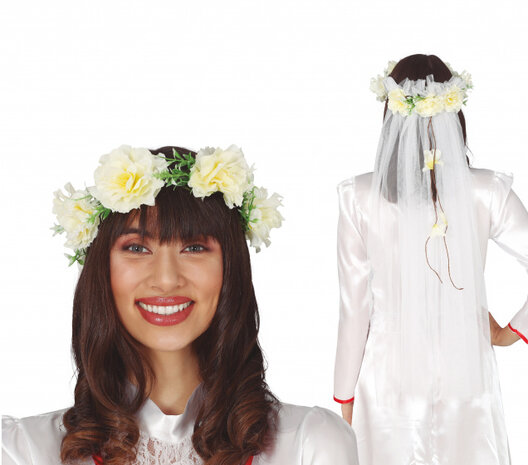 bruidssluier Bloemen dames polyester wit one-size