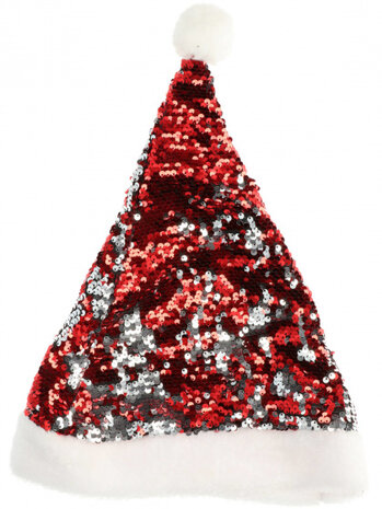 kerstmuts omkeerbare pailletten rood/zilver one-size
