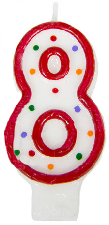 verjaardagskaars 8 jaar 10 x 5 cm wax rood