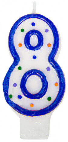verjaardagskaars 8 jaar 10 x 5 cm wax blauw