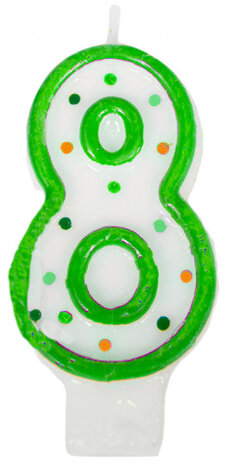 verjaardagskaars 8 jaar 10 x 5 cm wax groen