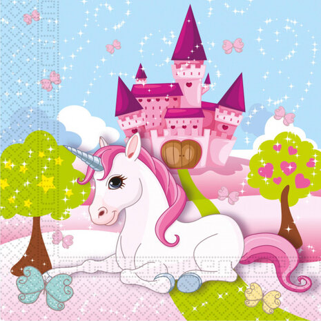 servetten Unicorn meisjes 33 cm papier roze/wit 20 stuks