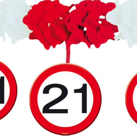 slinger 21 Jaar Verkeersbord 4 meter papier rood/wit