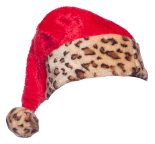 kerstmuts Luipaard 28 cm polyester rood/bruin
