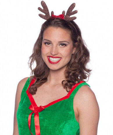 tiara rendier glitter polyester bruin/rood one-size