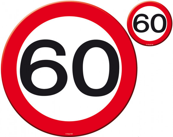 placemat/onderzetterset Verkeersbord 60 rood/wit 8-delig