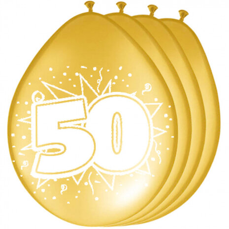 ballonnen 50 jaar 30 cm latex goud 8 stuks