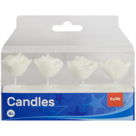 kaarsen rozen 6 x 3 cm wax wit 4 stuks