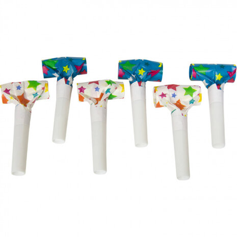 roltongen Sterren junior 24 cm papier blauw/wit 6 stuks