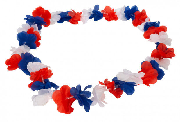 hawaiikrans polyester blauw/wit/rood one-size