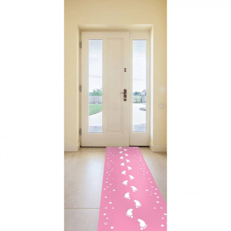 loper 250 x 50 cm polyester roze/wit