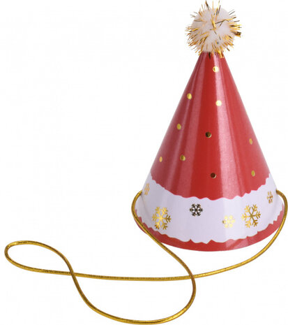 feesthoedjes Kerst 10 x 15 cm papier rood/goud 6-delig