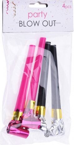 roltongen Party papier roze/zwart 4 stuks