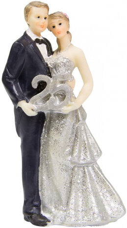 taartdecoratie trouwfiguur &#039;25&#039; 11 cm zwart/zilver