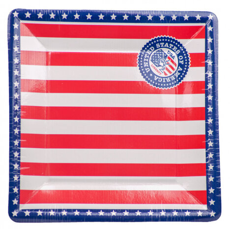 wegwerpborden USA 25 cm karton rood/blauw/wit 8 stuks
