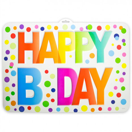 deurbord Happy Bday 52 x 38 cm wit